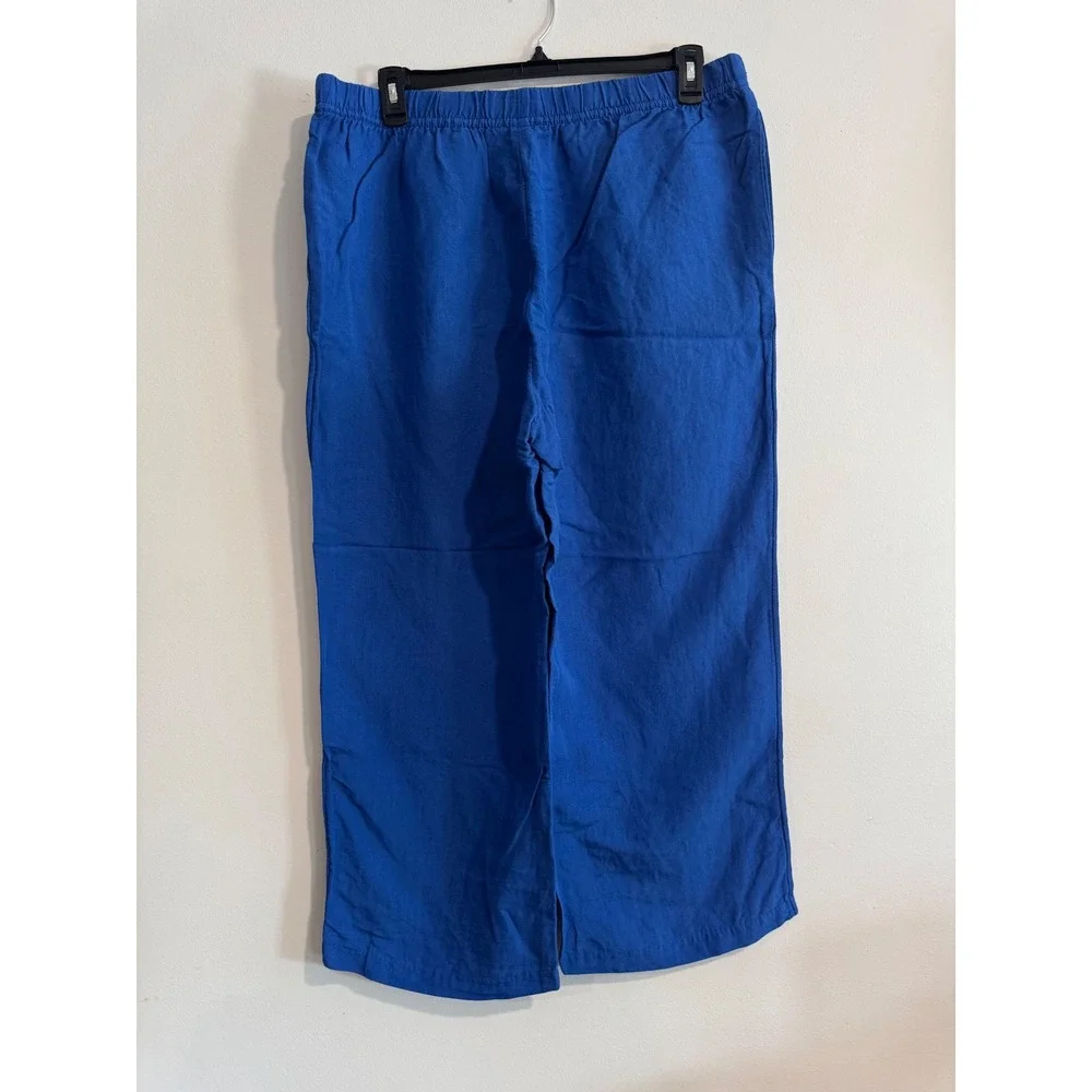 H&M Linen Blend Wide Leg Pants Womens XL Blue Elastic‎ Drawstring Waist